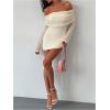image:imageMakeMeChic Womens Off The Shoulder Dress Long Sleeve Bodycon Elegant Mini DressesApricot