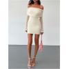 image:imageMakeMeChic Womens Off The Shoulder Dress Long Sleeve Bodycon Elegant Mini DressesApricot