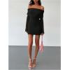 image:imageMakeMeChic Womens Off The Shoulder Dress Long Sleeve Bodycon Elegant Mini DressesBlack
