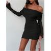 image:imageMakeMeChic Womens Off The Shoulder Dress Long Sleeve Bodycon Elegant Mini DressesBlack