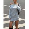 image:imageMakeMeChic Womens Off The Shoulder Dresses Long Sleeve Bodycon Fall Mini DressGrey