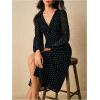 image:imageMakeMeChic Womens Polka Dots Dress V Neck Button Down Long Sleeve Chiffon Elegant Midi DressesBlack