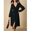 image:imageMakeMeChic Womens Polka Dots Dress V Neck Button Down Long Sleeve Chiffon Elegant Midi DressesBlack