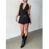 image:imageMakeMeChic Womens Rivet Studded Halter Mini Dress Wrap High Waisted A Line Y2K Punk DressesBlack