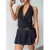 image:imageMakeMeChic Womens Rivet Studded Halter Mini Dress Wrap High Waisted A Line Y2K Punk DressesBlack