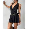 image:imageMakeMeChic Womens Rivet Studded Halter Mini Dress Wrap High Waisted A Line Y2K Punk DressesBlack