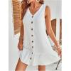 image:imageMakeMeChic Womens Ruffle Hem Button Down V Neck Short Dress Sleeveless Tank DressesWhite
