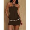 image:imageMakeMeChic Womens Ruffle Mini Dress Y2k Backless Sleeveless Western Going Out Halter DressesBrown