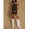 image:imageMakeMeChic Womens Ruffle Mini Dress Y2k Backless Sleeveless Western Going Out Halter DressesBrown