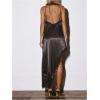 image:imageMakeMeChic Womens Satin Halter Dress Lace Asymmetrical Backless Cocktail Maxi DressesBlack