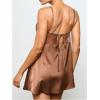 image:imageMakeMeChic Womens Satin Silk Nightgown Lace Trim Tie Back Babydoll Slip Dress SleepwearBrown