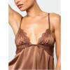 image:imageMakeMeChic Womens Satin Silk Nightgown Lace Trim Tie Back Babydoll Slip Dress SleepwearBrown