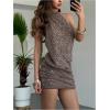 image:imageMakeMeChic Womens Sequin Halter Dress Backless Open Back Sparkly Bodycon Party Mini DressesBrown