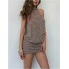 image:imageMakeMeChic Womens Sequin Halter Dress Backless Open Back Sparkly Bodycon Party Mini DressesBrown