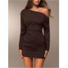 image:imageMakeMeChic Womens Spring Long Sleeve Mini Dress Asymmetrical Y2K Going Out Bodycon Short DressesCoffee Brown