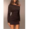 image:imageMakeMeChic Womens Spring Long Sleeve Mini Dress Asymmetrical Y2K Going Out Bodycon Short DressesCoffee Brown