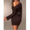 image:imageMakeMeChic Womens Spring Long Sleeve Mini Dress Asymmetrical Y2K Going Out Bodycon Short DressesCoffee Brown