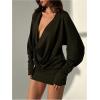 image:imageMakeMeChic Womens Spring Mini Dress Long Sleeve Cowl Neck Draped Y2K Short Bodycon DressesBlack