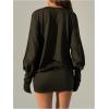 image:imageMakeMeChic Womens Spring Mini Dress Long Sleeve Cowl Neck Draped Y2K Short Bodycon DressesBlack
