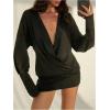 image:imageMakeMeChic Womens Spring Mini Dress Long Sleeve Cowl Neck Draped Y2K Short Bodycon DressesBlack