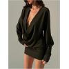 image:imageMakeMeChic Womens Spring Mini Dress Long Sleeve Cowl Neck Draped Y2K Short Bodycon DressesBlack