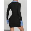 image:imageMakeMeChic Womens Spring Outfits Gingham Bodycon Mini Dress Long Sleeve Collared 2 in 1 Business Casual DressBlack