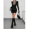 image:imageMakeMeChic Womens Spring Outfits Gingham Bodycon Mini Dress Long Sleeve Collared 2 in 1 Business Casual DressBlack B