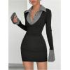 image:imageMakeMeChic Womens Spring Outfits Gingham Bodycon Mini Dress Long Sleeve Collared 2 in 1 Business Casual DressBlack B