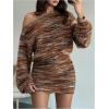 image:imageMakeMeChic Womens Striped Mini Dress Long Sleeve Asymmetrical Neck Y2K Short DressesBrown