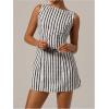 image:imageMakeMeChic Womens Striped Mini Dress Sleeveless Work Office Short Tank DressesBlack and White