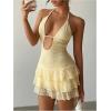 image:imageMakeMeChic Womens Summer Halter Cut Out Mini Dress Floral Lace Ruffle Tiered Boho SundressYellow