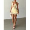 image:imageMakeMeChic Womens Summer Halter Cut Out Mini Dress Floral Lace Ruffle Tiered Boho SundressYellow