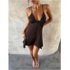 image:imageMakeMeChic Womens Summer Mini Dress Pleated Cami Spaghetti Strap Sleeveless Criss Cross A Line DressesCoffee Brown