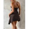 image:imageMakeMeChic Womens Summer Mini Dress Pleated Cami Spaghetti Strap Sleeveless Criss Cross A Line DressesCoffee Brown