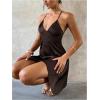 image:imageMakeMeChic Womens Summer Mini Dress Pleated Cami Spaghetti Strap Sleeveless Criss Cross A Line DressesCoffee Brown