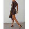 image:imageMakeMeChic Womens Summer Mini Dress Wrap One Shoulder Ruched Asymmetrical Y2K Bodycon DressesBrown