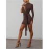 image:imageMakeMeChic Womens Summer Mini Dress Wrap One Shoulder Ruched Asymmetrical Y2K Bodycon DressesBrown