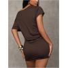 image:imageMakeMeChic Womens Summer Mini Dress Y2K Short Sleeve Asymmetrical Bodycon Short DressesRust Brown