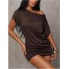 image:imageMakeMeChic Womens Summer Mini Dress Y2K Short Sleeve Asymmetrical Bodycon Short DressesRust Brown