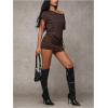 image:imageMakeMeChic Womens Summer Mini Dress Y2K Short Sleeve Asymmetrical Bodycon Short DressesRust Brown