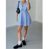 image:imageMakeMeChic Womens Summer Mini Dresses Gingham Print Puff Sleeve A Line Collared DressBlue