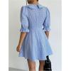 image:imageMakeMeChic Womens Summer Mini Dresses Gingham Print Puff Sleeve A Line Collared DressBlue