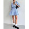 image:imageMakeMeChic Womens Summer Mini Dresses Gingham Print Puff Sleeve A Line Collared DressBlue