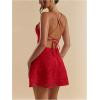 image:imageMakeMeChic Womens Summer Mini Dresses Spaghetti Strap Tie Backless A Line Short Cami DressRed