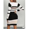 image:imageMakeMeChic Womens Sweater Dress Square Neck Striped Fuzzy Bodycon Short DressesBlack White