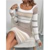 image:imageMakeMeChic Womens Sweater Dress Square Neck Striped Fuzzy Bodycon Short DressesMulticolor