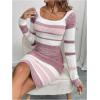 image:imageMakeMeChic Womens Sweater Dress Square Neck Striped Fuzzy Bodycon Short DressesMulticolored