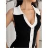 image:imageMakeMeChic Womens Sweater Mini Dress Fall V Neck Button Down Knit Sleeveless Short DressesBlack
