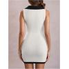 image:imageMakeMeChic Womens Sweater Mini Dress Fall V Neck Button Down Knit Sleeveless Short DressesBlack and White