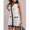 image:imageMakeMeChic Womens Sweater Mini Dress Fall V Neck Button Down Knit Sleeveless Short DressesBlack and White